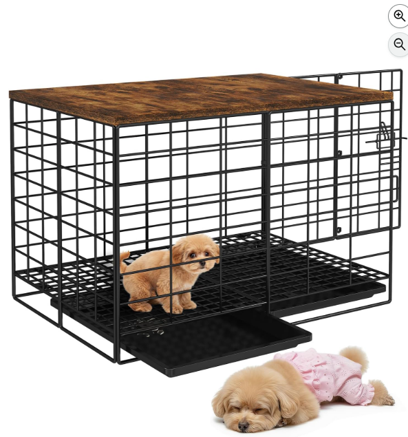 rechgosh 24-Inch Dog Crate with Wooden Top